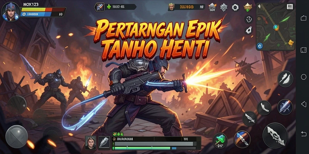 Tangkapan layar gameplay NOX123 menampilkan aksi pertarungan mendebarkan.