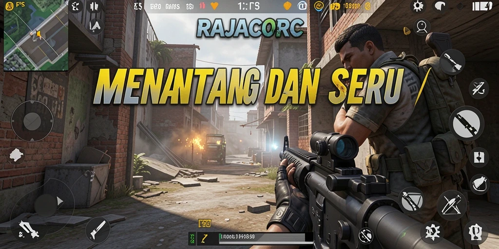 Gameplay seru RAJACORC dengan aksi tembak-menembak intens.