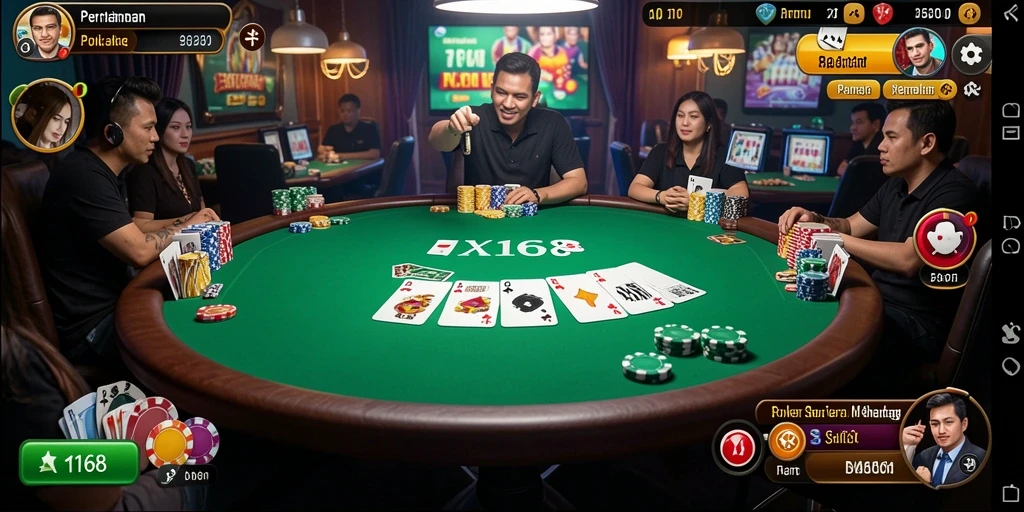 Screenshot X168 menampilkan gameplay seru Poker di aplikasi.