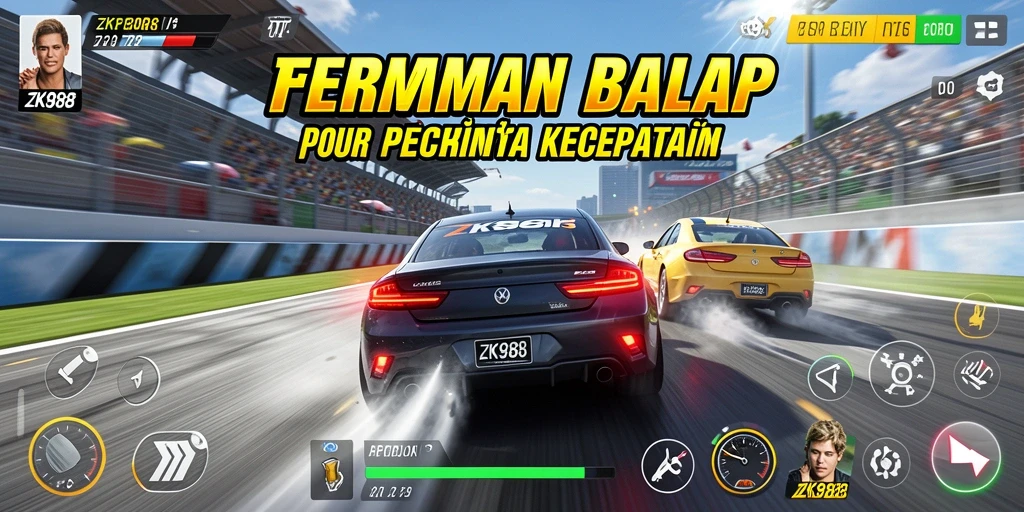 Tangkapan layar utama ZK988 menampilkan aksi balap yang mendebarkan.